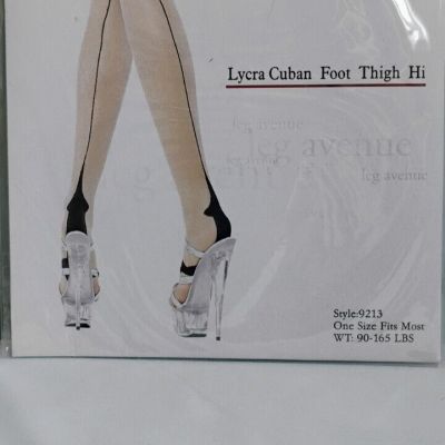 Leg Avenue 9213 Black W/Black Seam Lycra Cuban Foot Thigh-Hi Stockings  One Size